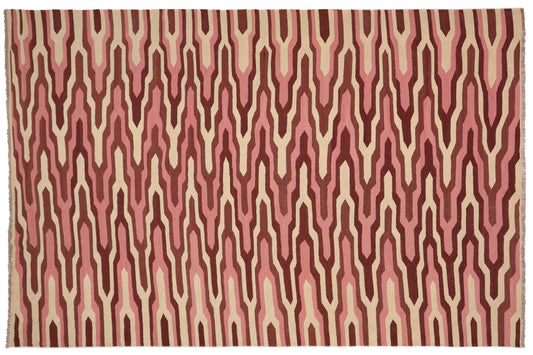 handmade Modern Kilim Beige Maroon Hand-Woven RECTANGLE 100% WOOL area rug 9x12