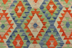 Flat Weave Kilim Antique Navaho Vintage handmade Geometric Kilim Blue Rust Hand-Woven Rectangle 100% Wool Area Rug 4x6