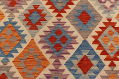 Flat Weave Kilim Antique Navaho Vintage handmade Geometric Kilim Rust Blue Hand-Woven Rectangle 100% Wool Area Rug 5x6