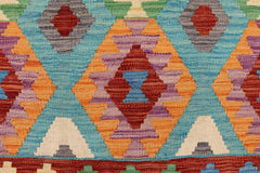 Flat Weave Kilim Antique Navaho Vintage handmade Geometric Kilim Blue Rust Hand-Woven Rectangle 100% Wool Area Rug 5x7