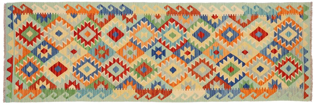 Flat Weave Kilim Antique Navaho Vintage handmade Geometric Kilim Rust Blue Hand-Woven Runner 100% Wool Area Rug 3x10