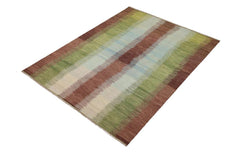 Flat Weave Kilim Antique Navaho Vintage handmade Modern Kilim Blue Brown Hand-Woven Rectangle 100% Wool Area Rug 8x11