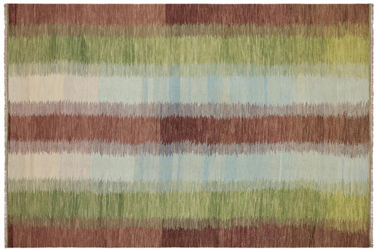 handmade Modern Kilim Blue Brown Hand-Woven RECTANGLE 100% WOOL area rug 8x11