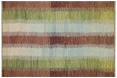 handmade Modern Kilim Blue Brown Hand-Woven RECTANGLE 100% WOOL area rug 8x11
