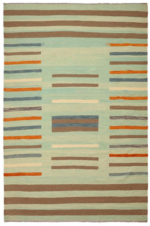Flat Weave Kilim Antique Navaho Vintage handmade Modern Kilim Blue Rust Hand-Woven Rectangle 100% Wool Area Rug 9x12