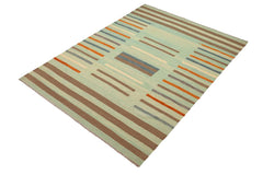 Flat Weave Kilim Antique Navaho Vintage handmade Modern Kilim Blue Rust Hand-Woven Rectangle 100% Wool Area Rug 9x12