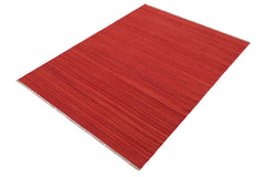 Flat Weave Kilim Antique Navaho Vintage handmade Modern Kilim Red Red Hand-Woven Rectangle 100% Wool Area Rug 6x9