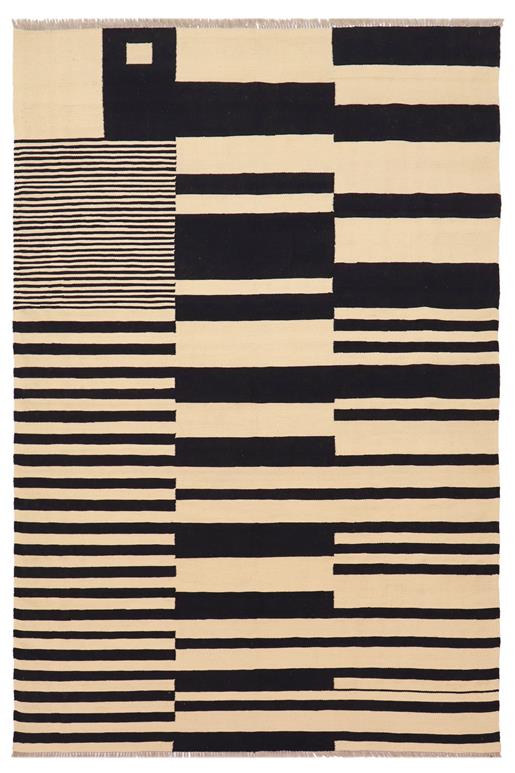 Flat Weave Kilim Antique Navaho Vintage handmade Modern Kilim Beige Black Hand-Woven Rectangle 100% Wool Area Rug 6x8