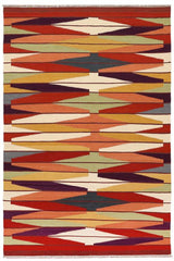 Flat Weave Kilim Antique Navaho Vintage handmade Modern Kilim Rust Beige Hand-Woven Rectangle 100% Wool Area Rug 5x8