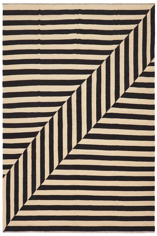 Flat Weave Kilim Antique Navaho Vintage handmade Modern Kilim Beige Black Hand-Woven Rectangle 100% Wool Area Rug 8x10