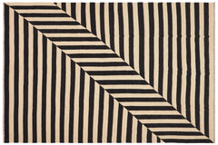 handmade Modern Kilim Beige Black Hand-Woven RECTANGLE 100% WOOL area rug 8' x 10'