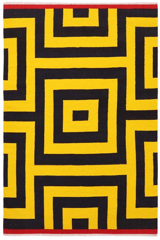 Flat Weave Kilim Antique Navaho Vintage handmade Modern Kilim Gold Black Hand-Woven Rectangle 100% Wool Area Rug 6x8