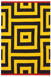 Flat Weave Kilim Antique Navaho Vintage handmade Modern Kilim Gold Black Hand-Woven Rectangle 100% Wool Area Rug 6x8