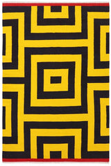 Flat Weave Kilim Antique Navaho Vintage handmade Modern Kilim Gold Black Hand-Woven Rectangle 100% Wool Area Rug 6x8