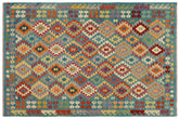 handmade Geometric Kilim Blue Rust Hand-Woven RECTANGLE 100% WOOL area rug 6 x 8