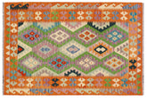handmade Geometric Kilim Blue Orange Hand-Woven RECTANGLE 100% WOOL area rug 4 x 6