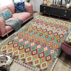 Flat Weave Kilim Antique Navaho Vintage handmade Geometric Kilim Blue Gray Hand-Woven Rectangle 100% Wool Area Rug 8x10