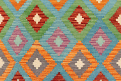 Flat Weave Kilim Antique Navaho Vintage handmade Geometric Kilim Blue Gray Hand-Woven Rectangle 100% Wool Area Rug 8x10