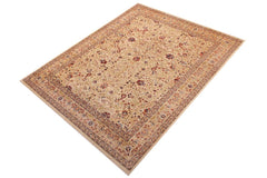 Semi-Antique Tabriz Aida Beige/Blue Wool Rug - 9'0'' x 11'6''