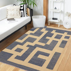 Flat Weave Kilim Antique Navaho Vintage handmade Modern Kilim Blue Beige Hand-Woven Rectangle 100% Wool Area Rug 5x6