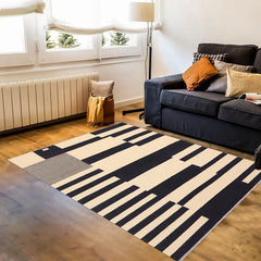 Flat Weave Kilim Antique Navaho Vintage handmade Modern Kilim Beige Black Hand-Woven Rectangle 100% Wool Area Rug 5x8