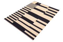 Flat Weave Kilim Antique Navaho Vintage handmade Modern Kilim Beige Black Hand-Woven Rectangle 100% Wool Area Rug 5x8