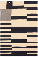 Flat Weave Kilim Antique Navaho Vintage handmade Modern Kilim Beige Black Hand-Woven Rectangle 100% Wool Area Rug 5x8