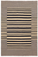 Flat Weave Kilim Antique Navaho Vintage handmade Modern Kilim Beige Black Hand-Woven Rectangle 100% Wool Area Rug 6x8