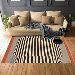 Flat Weave Kilim Antique Navaho Vintage handmade Modern Kilim Beige Black Hand-Woven Rectangle 100% Wool Area Rug 6x8