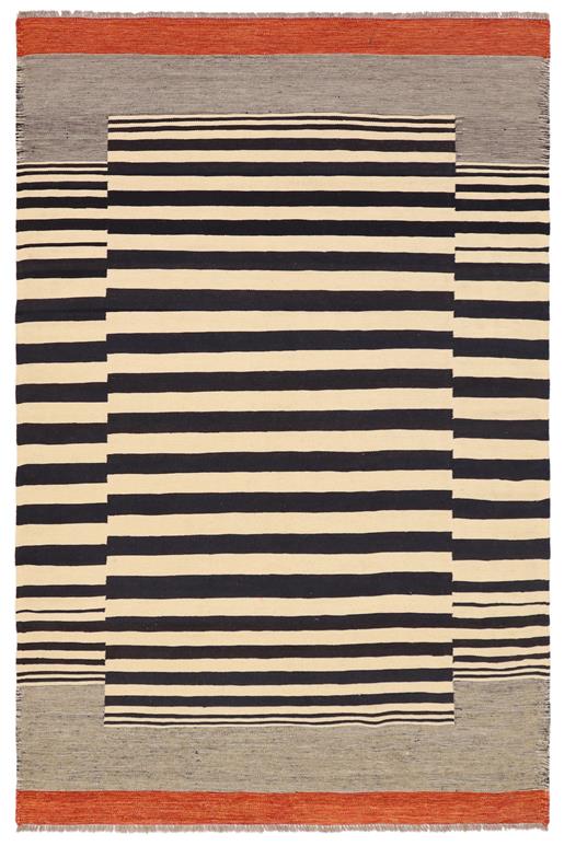 Flat Weave Kilim Antique Navaho Vintage handmade Modern Kilim Beige Black Hand-Woven Rectangle 100% Wool Area Rug 6x8