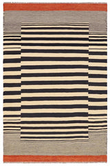 Flat Weave Kilim Antique Navaho Vintage handmade Modern Kilim Beige Black Hand-Woven Rectangle 100% Wool Area Rug 6x8