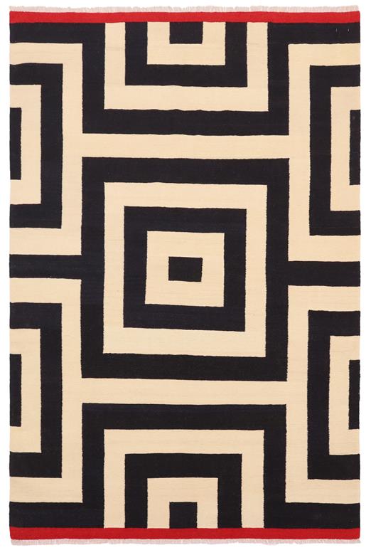 Flat Weave Kilim Antique Navaho Vintage handmade Modern Kilim Beige Black Hand-Woven Rectangle 100% Wool Area Rug 6x8