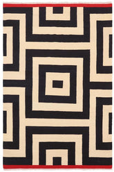 Flat Weave Kilim Antique Navaho Vintage handmade Modern Kilim Beige Black Hand-Woven Rectangle 100% Wool Area Rug 6x8