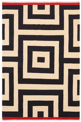 Flat Weave Kilim Antique Navaho Vintage handmade Modern Kilim Beige Black Hand-Woven Rectangle 100% Wool Area Rug 6x8