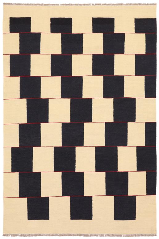 Flat Weave Kilim Antique Navaho Vintage handmade Modern Kilim Beige Black Hand-Woven Rectangle 100% Wool Area Rug 5x8