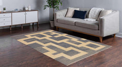 Flat Weave Kilim Antique Navaho Vintage handmade Modern Kilim Blue Beige Hand-Woven Rectangle 100% Wool Area Rug 5x6