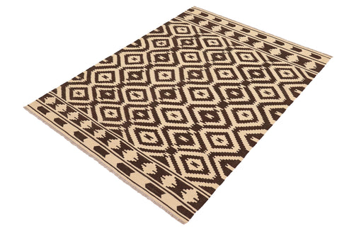 handmade Modern Kilim Beige Brown Hand-Woven RECTANGLE 100% WOOL area rug 5' x 7'