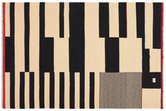 handmade Modern Kilim Beige Black Hand-Woven RECTANGLE 100% WOOL area rug 7' x 10'