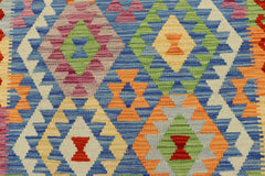 Flat Weave Kilim Antique Navaho Vintage handmade Modern Kilim Blue Rust Hand-Woven Rectangle 100% Wool Area Rug 3x4