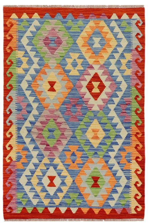 Flat Weave Kilim Antique Navaho Vintage handmade Modern Kilim Blue Rust Hand-Woven Rectangle 100% Wool Area Rug 3x4