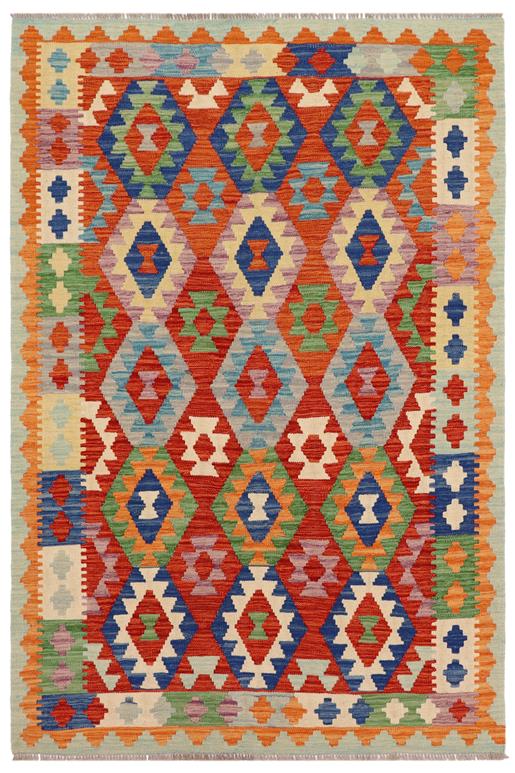 Flat Weave Kilim Antique Navaho Vintage handmade Geometric Kilim Rust Blue Hand-Woven Rectangle 100% Wool Area Rug 5x7