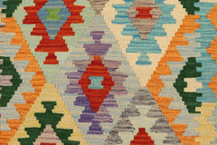 Flat Weave Kilim Antique Navaho Vintage handmade Geometric Kilim Rust Blue Hand-Woven Runner 100% Wool Area Rug 3x10