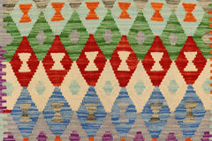 Flat Weave Kilim Antique Navaho Vintage handmade Modern Kilim Blue Rust Hand-Woven Runner 100% Wool Area Rug 3x10