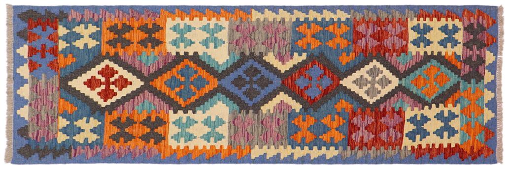 Flat Weave Kilim Antique Navaho Vintage handmade Geometric Kilim Blue Rust Hand-Woven Runner 100% Wool Area Rug 3x6