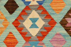 Flat Weave Kilim Antique Navaho Vintage handmade Geometric Kilim Blue Rust Hand-Woven Rectangle 100% Wool Area Rug 5x6