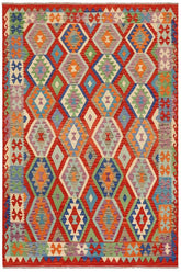 Flat Weave Kilim Antique Navaho Vintage handmade Geometric Kilim Rust Blue Hand-Woven Rectangle 100% Wool Area Rug 7x10