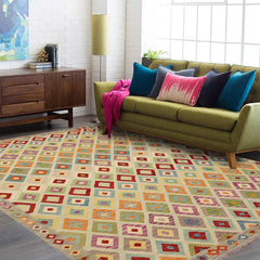 Flat Weave Kilim Antique Navaho Vintage handmade Modern Kilim Blue Gray Hand-Woven Rectangle 100% Wool Area Rug 8x11