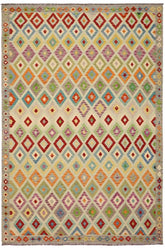 Flat Weave Kilim Antique Navaho Vintage handmade Modern Kilim Blue Gray Hand-Woven Rectangle 100% Wool Area Rug 8x11