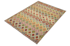 Flat Weave Kilim Antique Navaho Vintage handmade Modern Kilim Blue Gray Hand-Woven Rectangle 100% Wool Area Rug 8x11