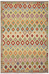 Flat Weave Kilim Antique Navaho Vintage handmade Modern Kilim Blue Gray Hand-Woven Rectangle 100% Wool Area Rug 8x11